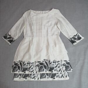 SUNO Dress Womens Size 2 Cream Black Floral Embroidered Quiet Luxury Rich Girl